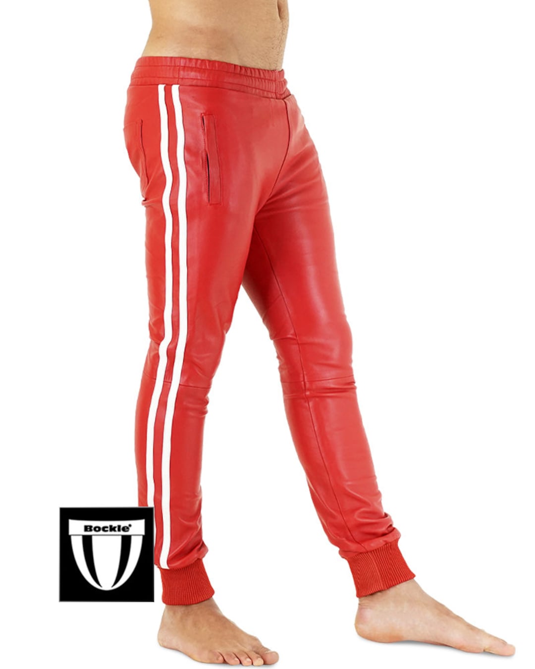 Bockle® New 5 BoB Pants Buttons leren broek mannen Leren jeans, Size: 29W / 30L