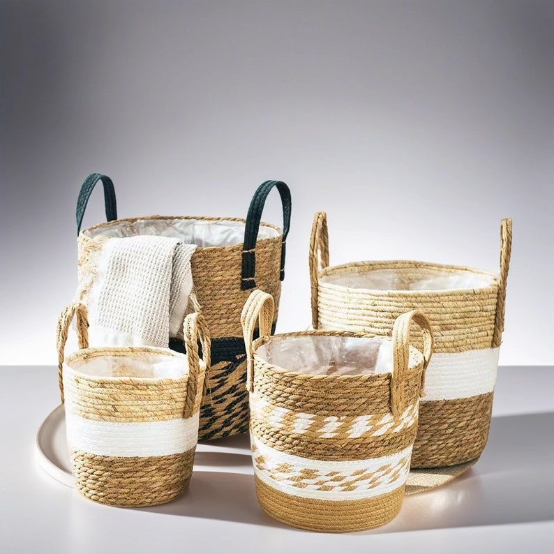 Handmade Boho Wicker Basket With Handle Straw Basket, Wicker Kitchen Basket, Woven Wall Basket, Large Woven Basket,Woven Basket Wall Decor image 2