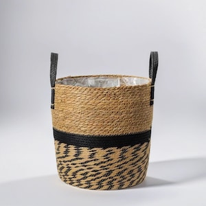 Handmade Boho Wicker Basket With Handle Straw Basket, Wicker Kitchen Basket, Woven Wall Basket, Large Woven Basket,Woven Basket Wall Decor Style 1