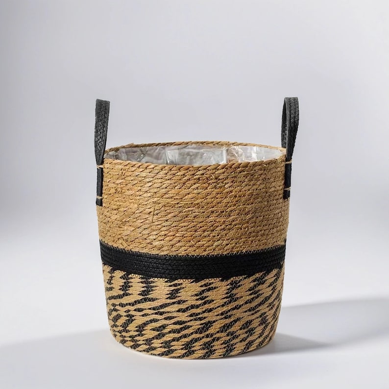 Handmade Boho Wicker Basket With Handle Straw Basket, Wicker Kitchen Basket, Woven Wall Basket, Large Woven Basket,Woven Basket Wall Decor Style 1