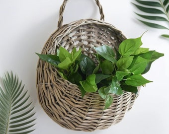 Handmade Rattan Flower Wall Hanging Basket | Wicker Basket, Rattan Garden Flower Pot, Balcony Decor, Hand-crafted Flower Basket