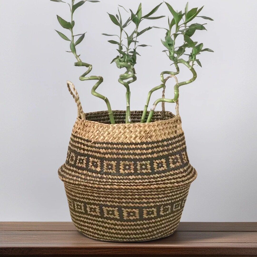 Handmade Foldable Seagrass Plant, Flower Basket Plant Basket, Large