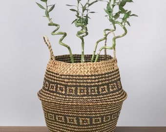 Handmade Foldable Seagrass Plant, Flower Basket | Plant Basket, Large Plant Basket, Boho Plant Basket, Woven Basket With Handle