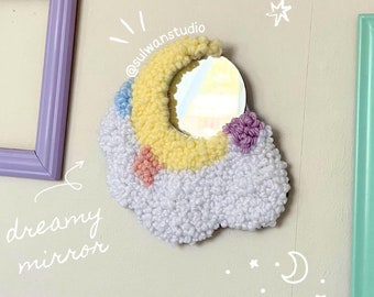 Moon stars cloud pastel cute mirror, islamic decor, nursery handmade whimsical home decor, colorful modern babygirl room dreamy art gift