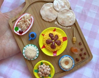 Arab cuisine wall art, Saudi Yemeni Emirati food hanging, Qatar Oman Bahrein Kuwait realistic miniature clay kabsa artwork, restaurant decor