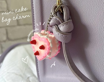 Heart Cake Keychain, Cute Miniature Food Pastel Clay Bag Charm