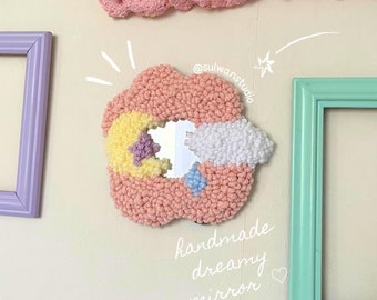 Moon stars cloud pastel cute mirror, islamic decor, nursery handmade whimsical home decor colorful modern babygirl room dreamy art pink gift