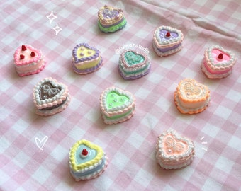Heart cake desk buddy, cute miniature food pastel room decor, coquette bow vintage cake kawaii trinket, dollhouse housewarming gift for her