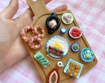 Mediterranean food wall art, Balkan Greek Turkish cuisine wall hanging, Bosnian Albanian restaurant decor miniature clay kebab pide artwork