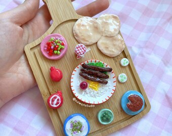 Persian afghan food wall art, miniature clay chelo kabab koobideh hanging, tahdig pomegranate moraba artwork middle eastern restaurant decor