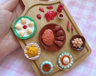 West African food wall art, Nigerian cuisine Senegal artwork, Ghana Gambia miniature clay jollof rice fufu hanging art afro restaurant decor