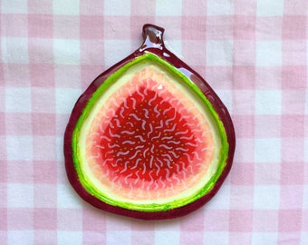 Fig trinket dish fruit clay, Palestine Gaza fundraiser trinket tray, kawaii colorful functional art, yummy food decor eid gift for foodie