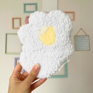 fried egg wall hanging, kawaii omelette pop art faux food, punch needle scrambled eggs funky restaurant kitchen decor, colorful foodie gift