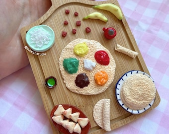 East African food wall art, Somali Eritrean Ethiopian cuisine hanging, miniature clay injera lahoh samosa artwork, restaurant decor Rwanda