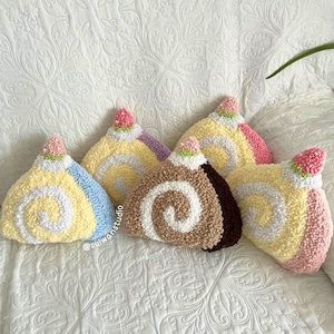 Swiss roll cake accent pillow pastel cute, kawaii punch needle cozy decorative cushion cover plushie, housewarming nursery babygirl gift