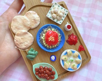 Egyptian food wall art, miniature clay koshary falafel kahk hanging, north african middle eastern cuisine artwork, Arab restaurant decor