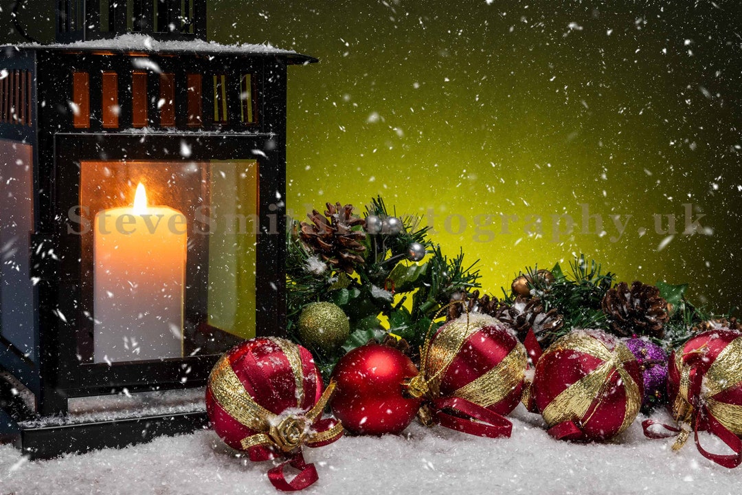 A Christmas Scene Still Life Image With a Lantern and Baubles and ...