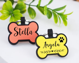 Bone Silicone Dog Tag,Personalized Bone Shaped Silent Dog Tag,Soundless Dog Tag,Engraved Pet/Dog/Cat Tag,Soundless Pet ID Tag,Pet Name Tag