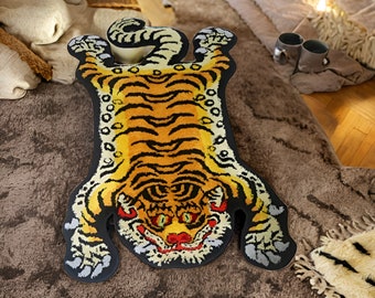Tapis de bain tigre tibétain fabriqué à la main | Tapis antidérapant luxueux de style vintage