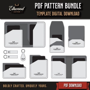 Leder PDF Nähanleitung. Herunterladbare druckbare DIY-Vorlage, zweifache Kartenhalter-minimalistische Brieftasche. PDF Leather Template - Mehrere Designs