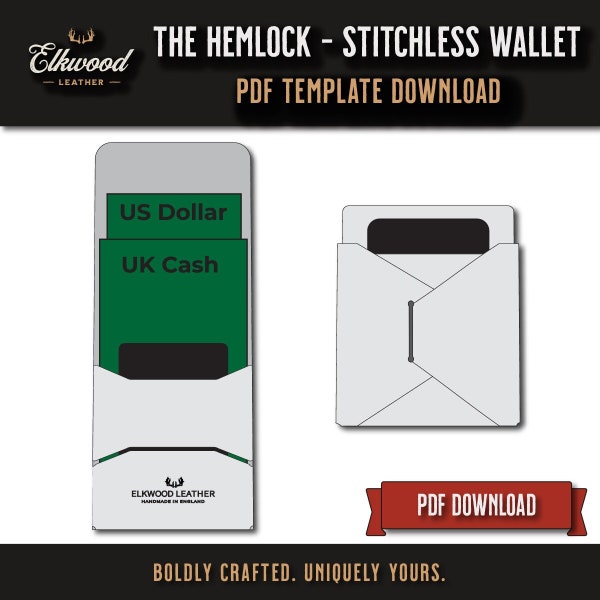 Stitchless Wallet Pattern PDF Template - Downloadable No Stitch DIY Pattern - Digital Download leather cardholder wallet - instant download