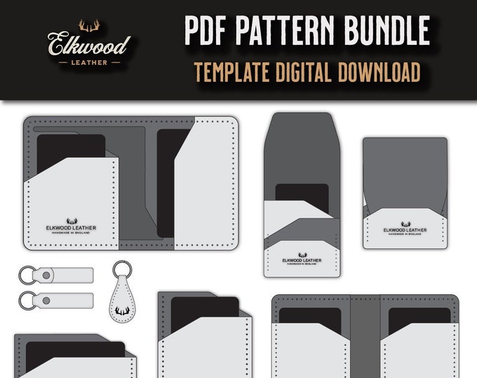Leather PDF Pattern Bundle Downloadable Printable DIY Template Bifold