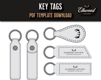 Leather Key Tag Template Bundle - PDF Pattern. Downloadable Printable DIY Template Key Fob Pattern. Key ring Leather Download (PDF Template)