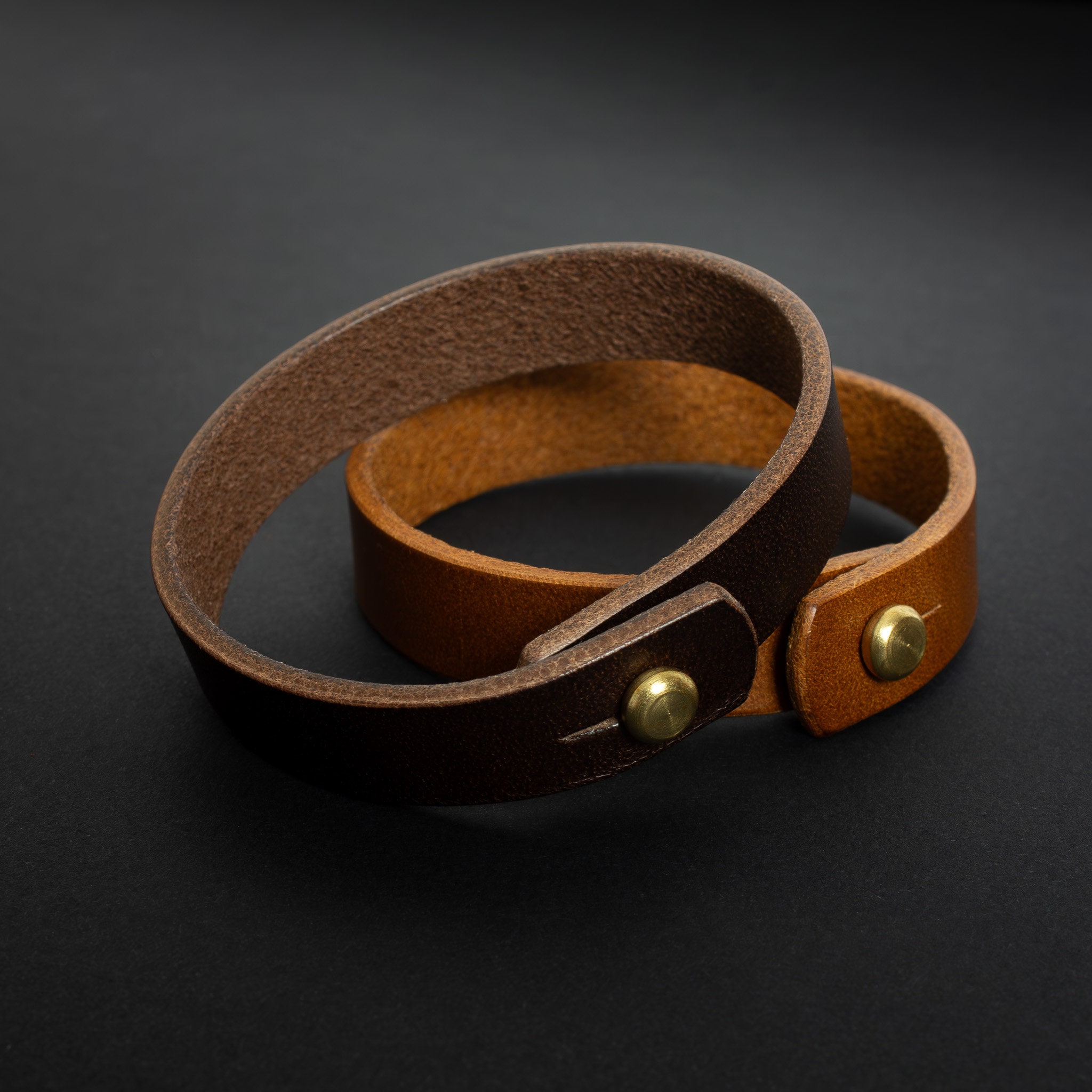 Handmade Brown Leather Wristband: Full Grain Buttero Leather, Solid Brass