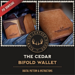 Leder Bifold PDF Brieftasche Muster. Herunterladbare druckbare DIY-Ledervorlage. The Cedar Digital Download (PDF Vorlage)