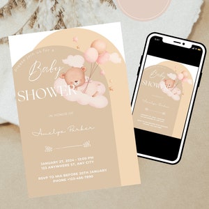 Electronic invitation template for baby showers, birthdays, gender reveal for girls or boys, editable and printable