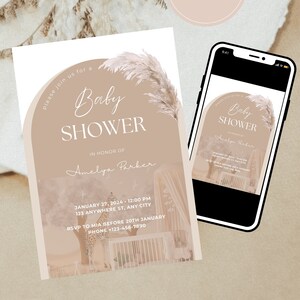 Electronic invitation template for baby showers, birthdays, gender reveal for girls or boys, editable and printable