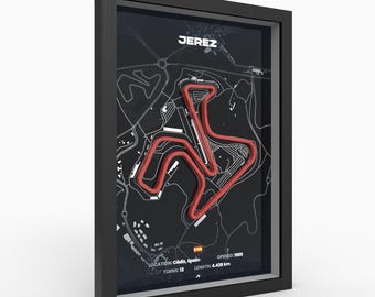 Jerez Circuit Poster, Framed 3D Relief Track Map, A4 A3, Andalusia Race Track, Spanish Bike Circuit, Garage Wall Art, Motorcycle Fan Gift