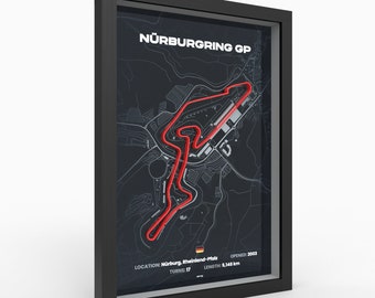 Nurburgring GP Poster, Framed 3D Track Relief with Real Elevation, A4 A3 German Race Track Wall Art, Sim Racing Gift for Him