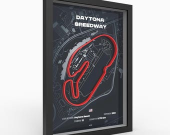 Daytona Track Poster with 3D Elevation Relief, Framed Wall Art in A4 and A3, Oval Circuit Print, Endurance Racing Gift, Speedway Wall Art