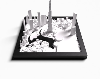 3D Printed Dubai City Miniature Model – Burj Khalifa – Exclusive Framed Wall Art – Modern Urban Decoration – Dubai Model