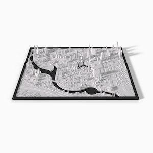 3D-geprint miniatuurmodel van de stad Dubai – Burj Khalifa – Exclusieve ingelijste poster – Moderne stedelijke decoratie – 3D-model van de stad Dubai