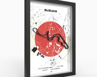 Suzuka Tribute 3D Relief Figure 8 Race Track Poster, Print, Framed A4 A3, Japan Racing Decor, Unique Circuit Art, Sim Racing Gift for Him