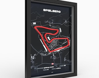 3D Spielberg circuit poster Austria, framed, elevation relief, A4 A3, austrian race track, styria circuit art, sim racing gift for him