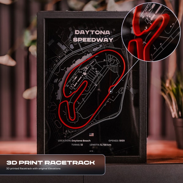 3D Druck Daytona International Speedway Poster  · Gerahmte Rennstrecken-Kunst · Motorsport-Wanddekoration · Authentische Streckennachbildung