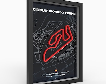 Valencia Circuit Poster, 3D Relief Wall Art, A4 30x21 or A3 30 x 40 cm, Spanish Circuit Art, Valencia Track Map, Bike Racing Gift for Him