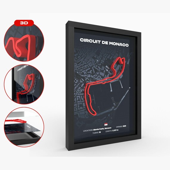 3D Monaco Formel 1 Poster · Handgefertigte Luxus Wandkunst · Premium 280g Papier · Exklusive Motorsport-Dekoration - F1 Monaco Poster 3D