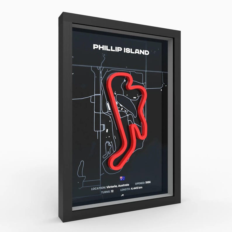 Phillip Island Circuit Poster, 3D Relief Track Map, Framed, A4 A3 ...