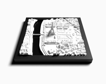 Paris 3D city model with Eiffel Tower, framed miniature wall decoration, Paris skyline wall art, 3D city map, romantic travel gift