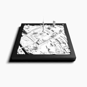 Modello in miniatura della città di Berlino stampato in 3D - Torre della TV - Esclusiva opera d'arte da parete incorniciata - Icona dell'architettura urbana - Skyline di Berlino