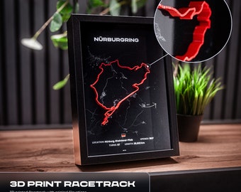 3D Nürburgring Rennstrecke mit Poster · Handgefertigt in Deutschland · Exklusive Wanddeko · Detailgetreue Höhenunterschiede · 280g Papier