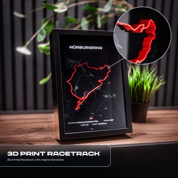 3D Nürburgring Rennstrecke mit Poster · Handgefertigt in Deutschland · Exklusive Wanddeko · Detailgetreue Höhenunterschiede · 280g Papier