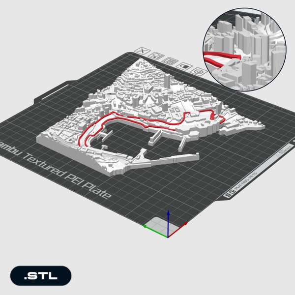 Monaco GP race track 3D print file · Digital download STL & 3MF · Print yourself · Formula 1 Monaco track and surroundings