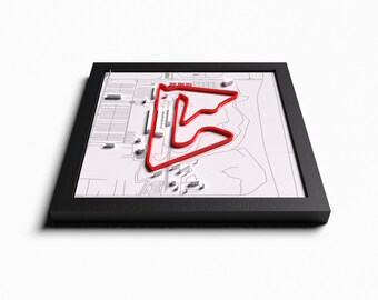 Sakhir Circuit poster with 3D relief, Bahrain racetrack in a wooden frame, wall art for motorsport fans, gift for him, garage decoration