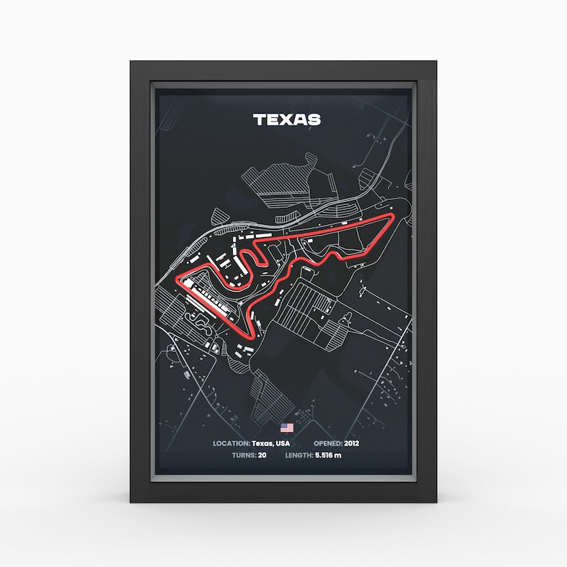 Austin Track-affisch, inramad 3D-relief med verklig höjd, konst med Texas-bana, simulatorracingpresent, väggkonst för kontoret, A4 A3 bild 4