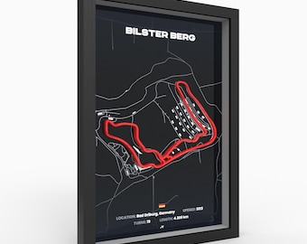Bilster Berg Poster, 3D Elevation Relief, Framed Wall Art A4 A3, German Test Track, Trackday Circuit Art, Petrolhead Gift